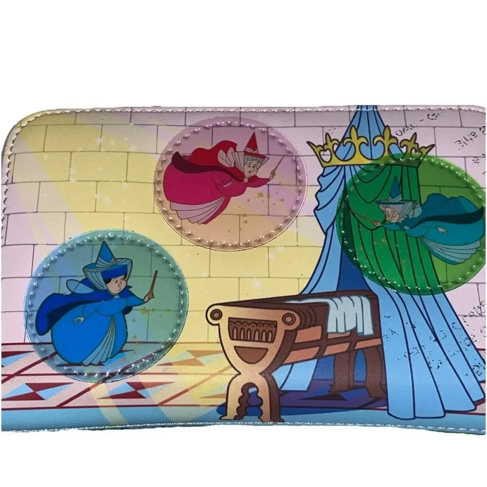 Loungefly Sleeping Beauty Three Fairy Godmothers Castle Zip Around Wallet New